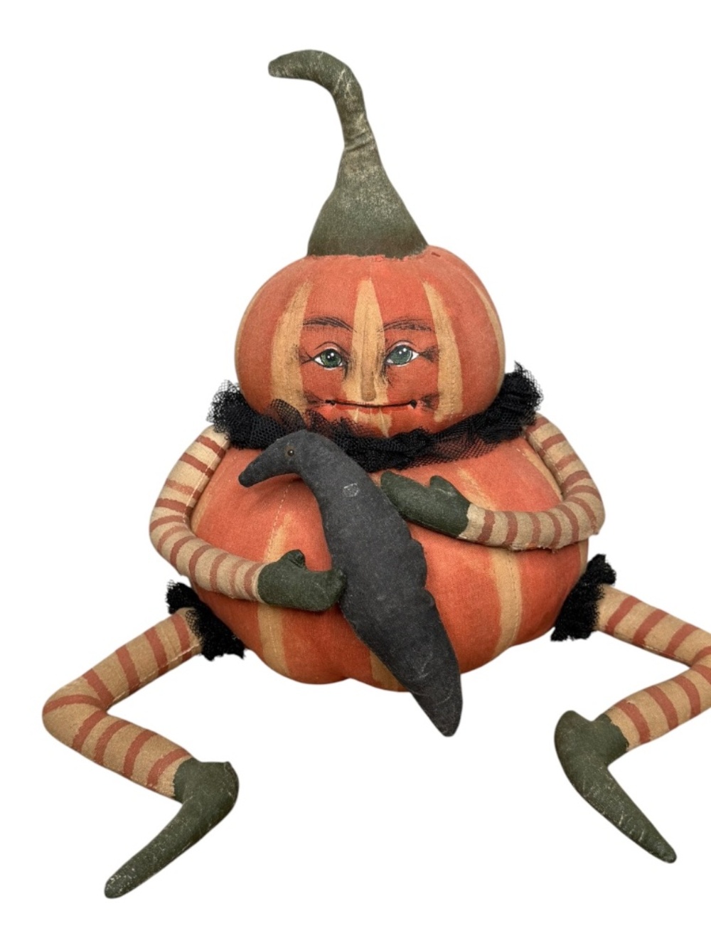 Joe Spencer Gourdy Pumpkin & Crow Shelf Sitter Gathered Traditions Vtg Halloween
